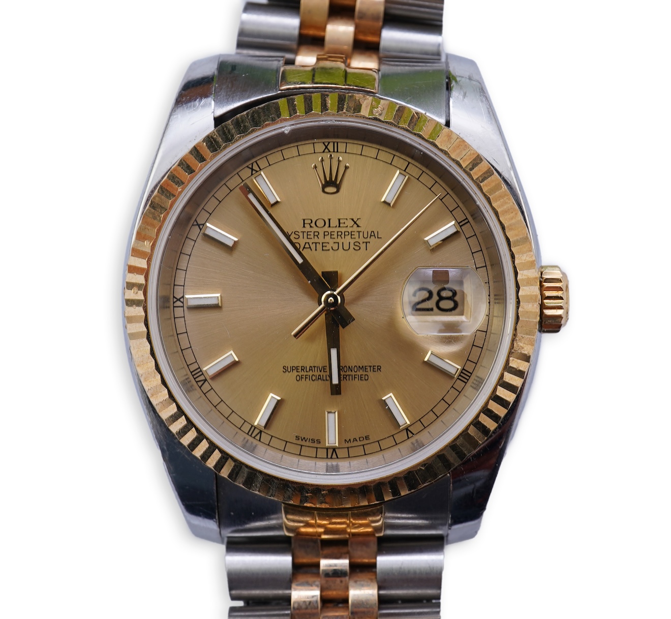 A gentleman's 1990's stainless steel and gold Rolex Oyster Perpetual Datejust wrist watch, on a stainless steel and gold Rolex bracelet